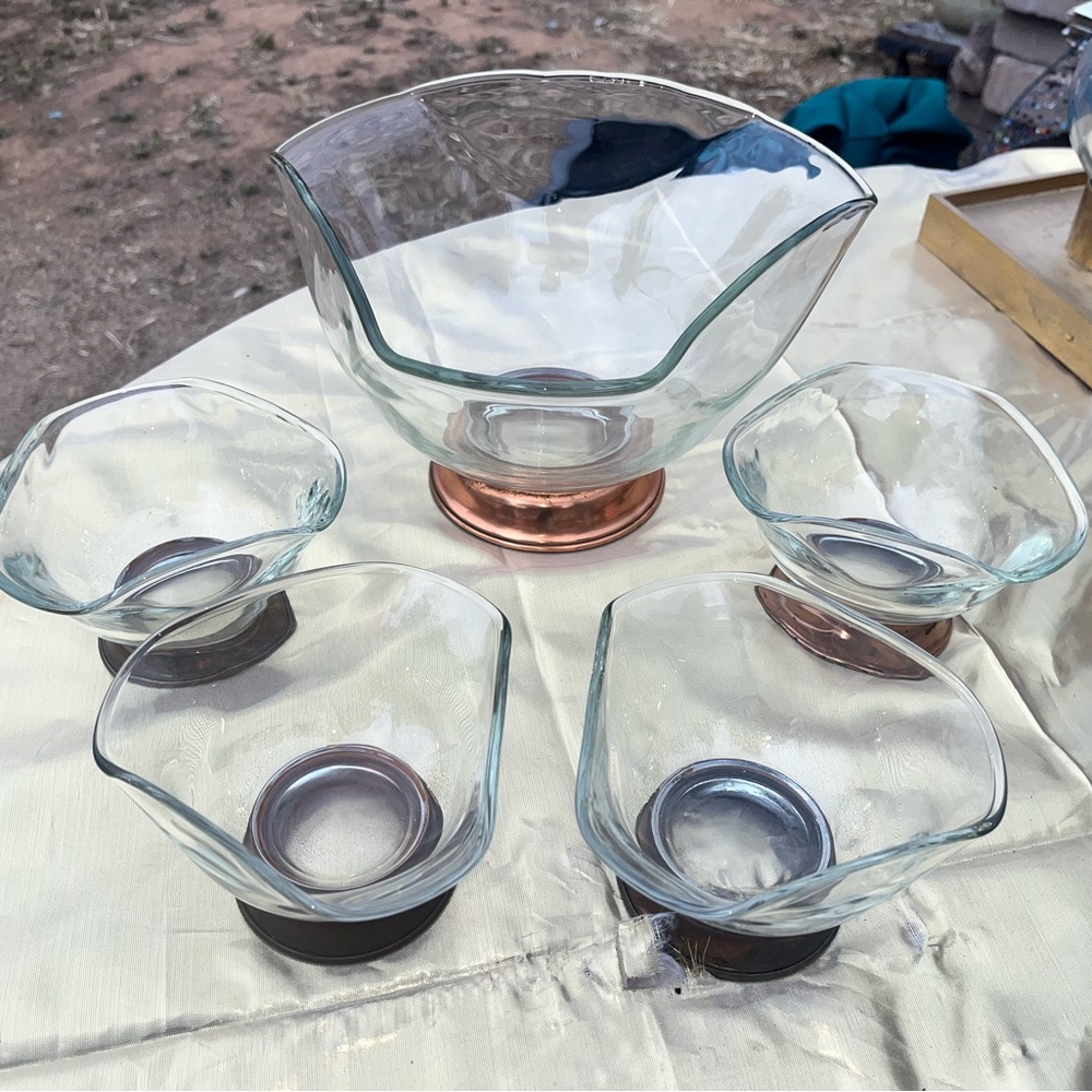 Glass Bowl Set with Copper Accents
